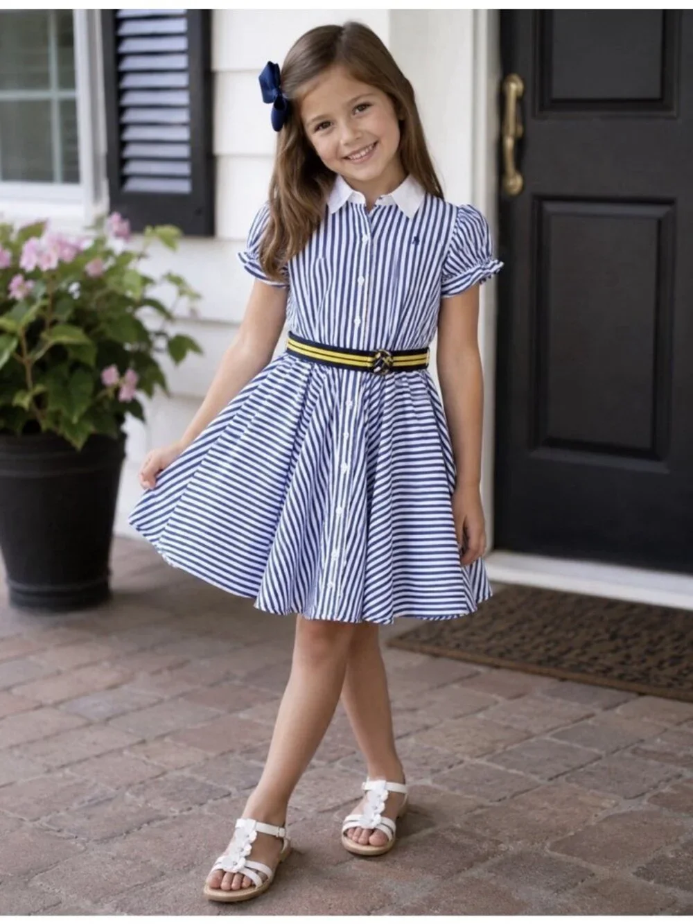 Ralph Lauren Striped Poplin Dress in Blue White Yellow baby infant 24 months
